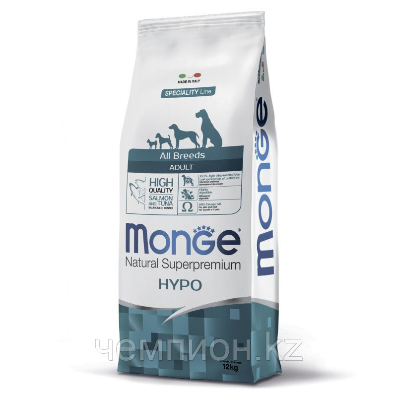 1174 Monge Line All Breeds Adult Hypoallergenic Salmone&Tuna. Монже сухой корм для собак, лосось, тунец, 12кг
