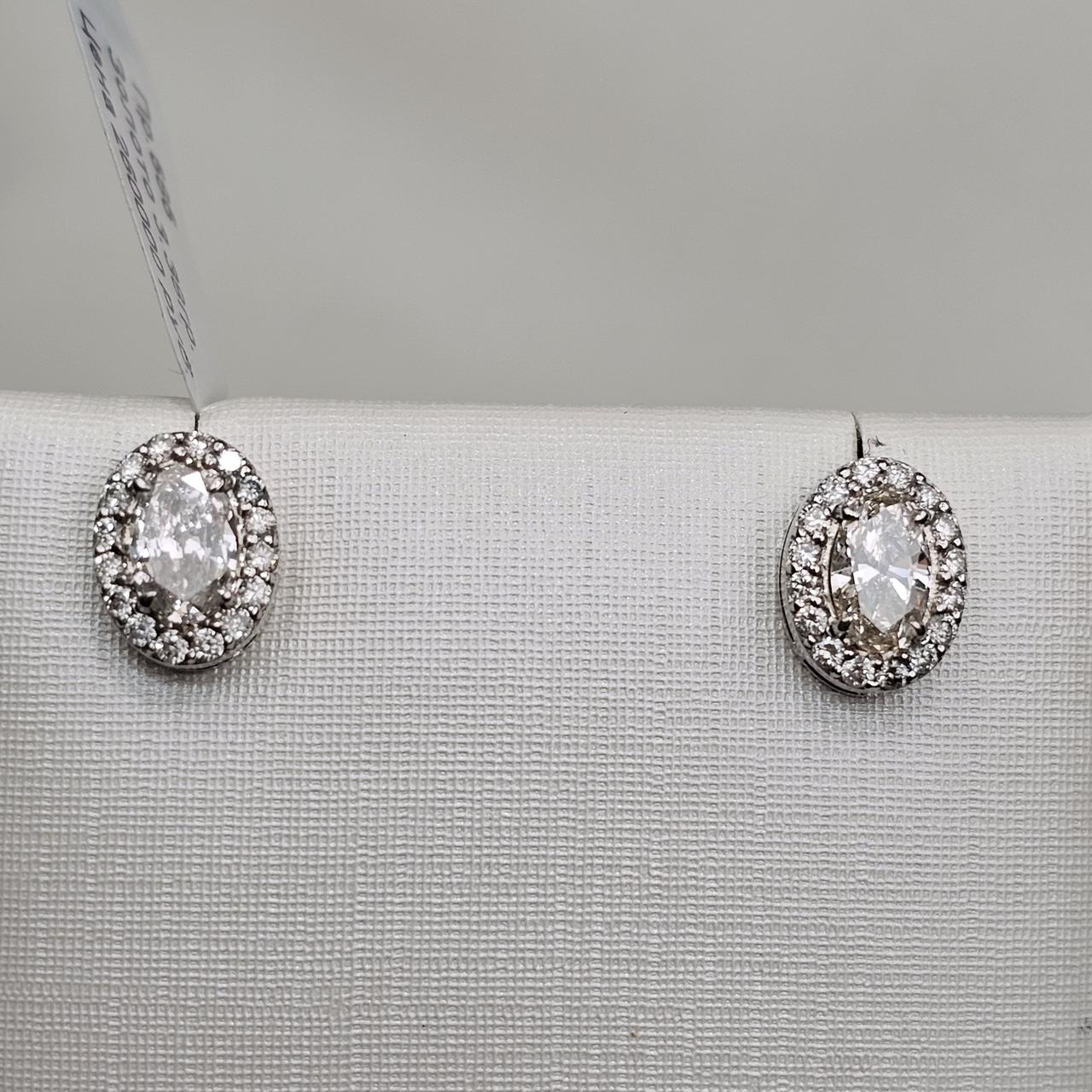 Золотые серьги с бриллиантом б/з 585 проба Овал 0,58Ct, 4/4 А, 0,22Ct 4/4 А, фото 1