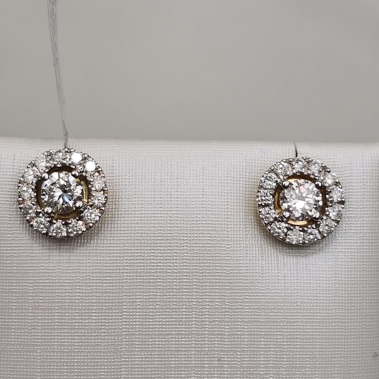 Золотые серьги с бриллиантом ж/з 585 проба 0,5Ct,4/4 А, 0,73Ct,4/4 А