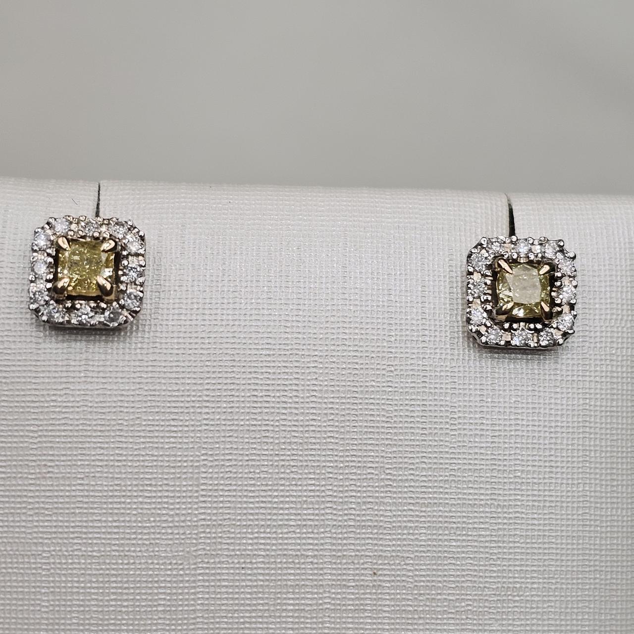 Золотые серьги с бриллиантом б/з 585 проба Кушон 0,36Ct, 5/4 А, 0,14Ct 4/4 А