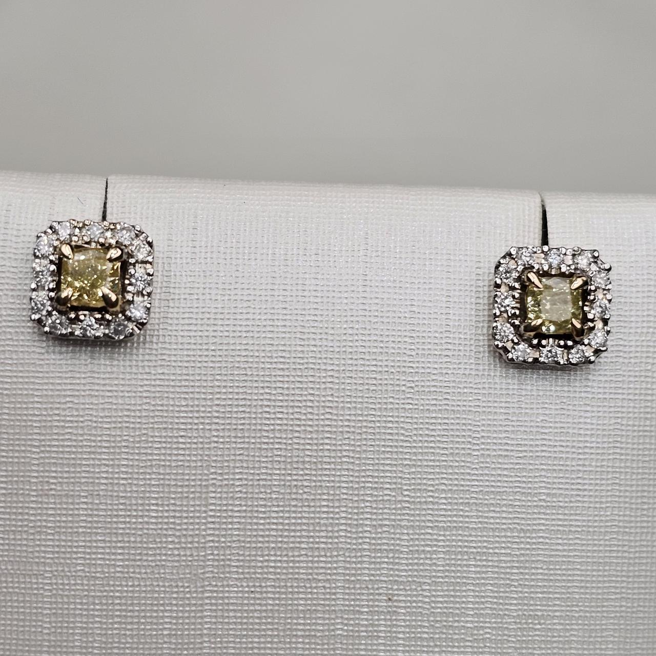 Золотые серьги с бриллиантом б/з 585 проба Кушон 0,36Ct, 5/4 А, 0,14Ct 4/4 А