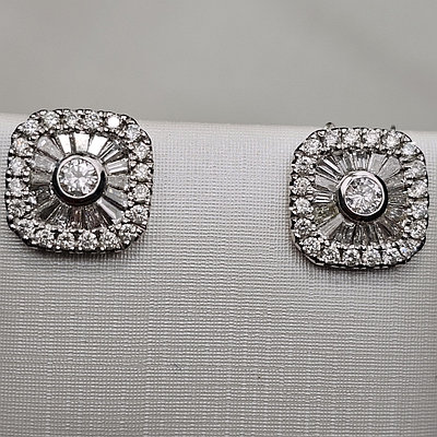 Золотые серьги 585 проба с бриллиантами 0,29Ct 4/4А 0,7Ct 4/4А багеты 0.9Ct 3/4A