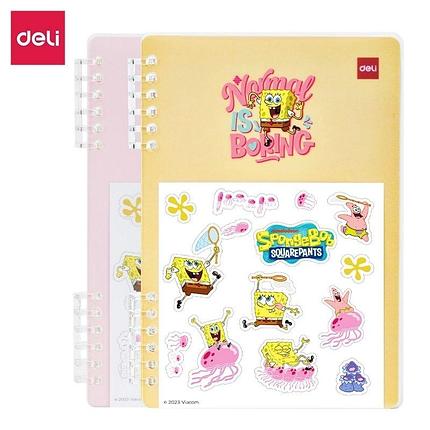 Записная книжка DELI "SpongeBob" на кольцах+наклейки, А5, 50 листов в линейку, ассорти, фото 1