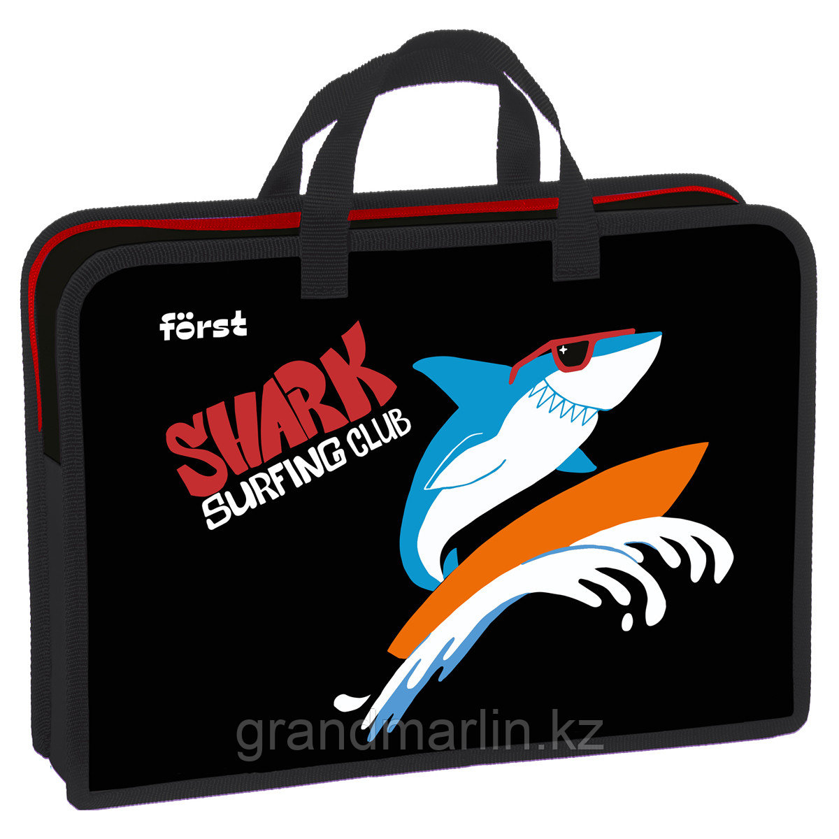 Папка с ручками 1 отделение, А4 Först "Shark club", 340*245*75мм, пластик, на молнии, фото 1