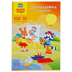 Цветная бумага А4, Мульти-Пульти, 100л., 10цв., тонированная, в термоусадке, "Приключения Енота"