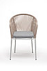 "Лион" стул плетеный из роупа, каркас из стали светло-серый (RAL7035) шагрень, роуп бежевый круглый, ткань, фото 2