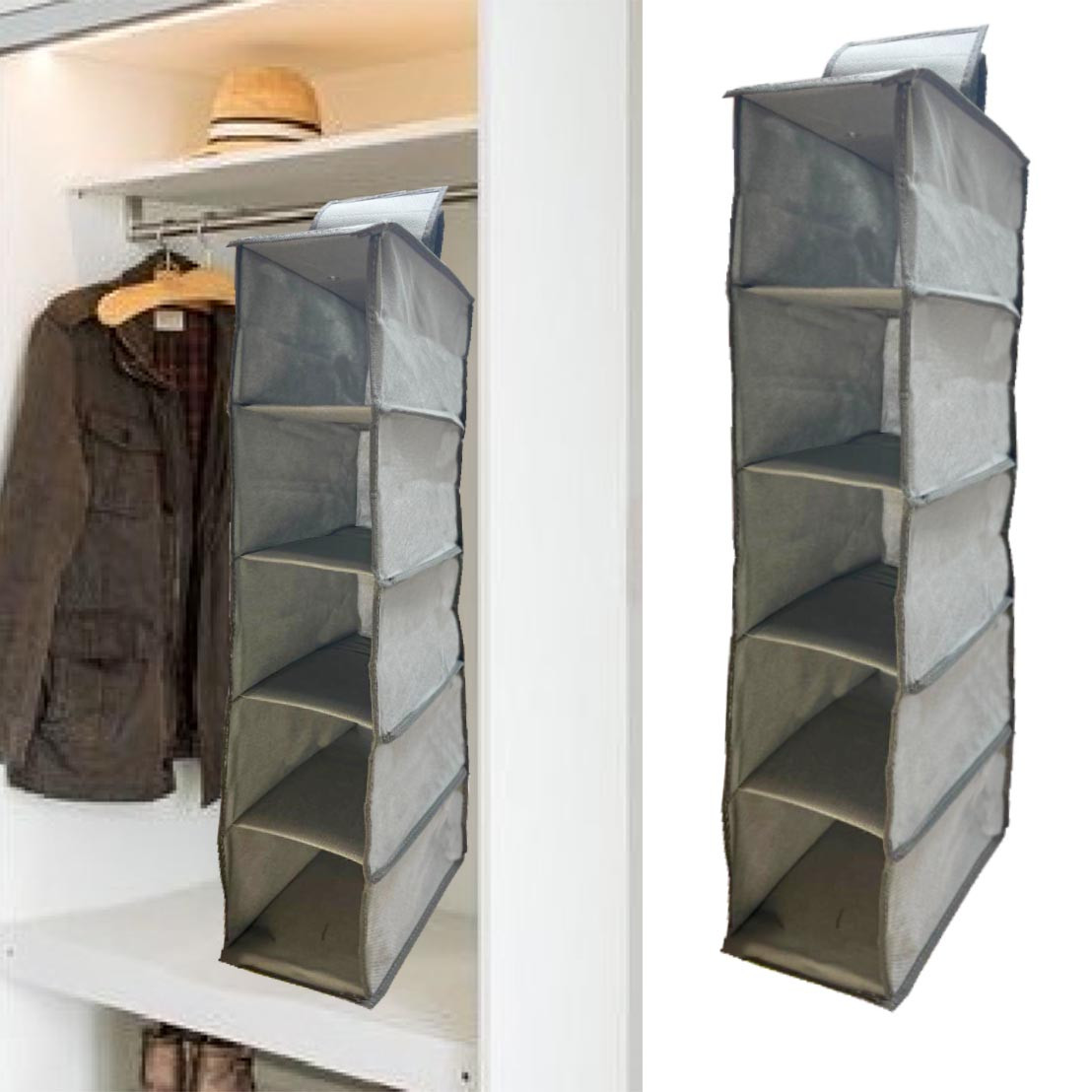 Органайзер вертикальный подвесной 70х28х15 см на 5 ячеек серый (2)