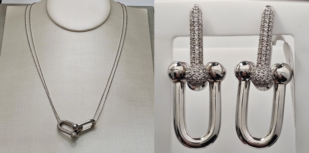 Золотой набор с бриллиантами (колье 11,45 кт. 4/4А  53см.. серьги 1.48Ct 4/4А), фото 1