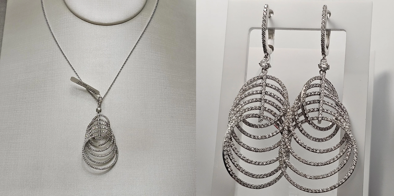Золотой набор с бриллиантами (кулон 1,79кт. 3/4A. серьги 0,16Ct 4/4А 3,42Сt 3/4)