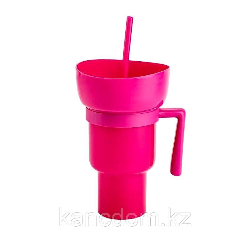 Бутылка для воды "2в1" с трубочкой, с чашкой, 1000мл, фуксия
