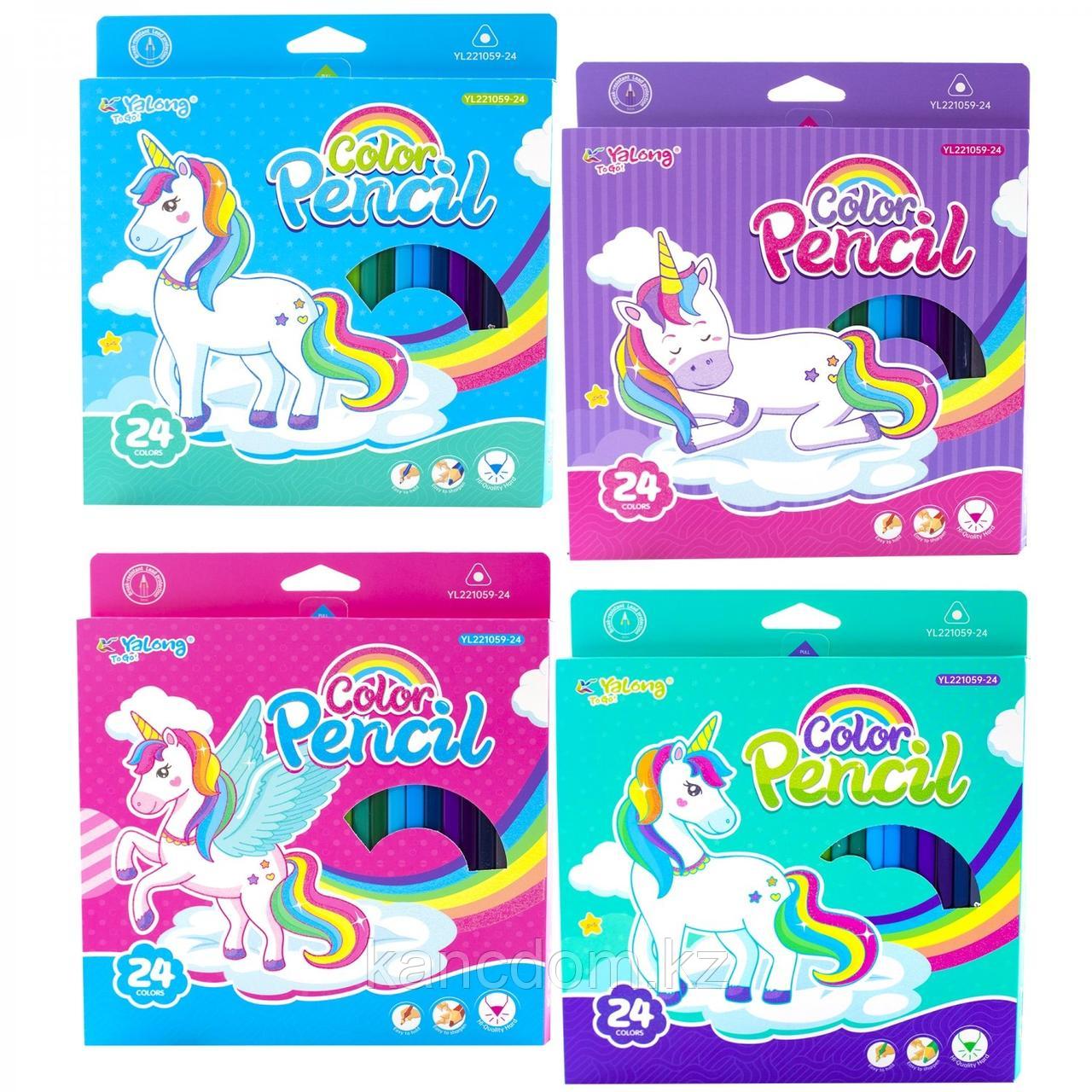 Карандаши цветные Yalong "Shiny Unicorns", 24 цветов, YL221059-24