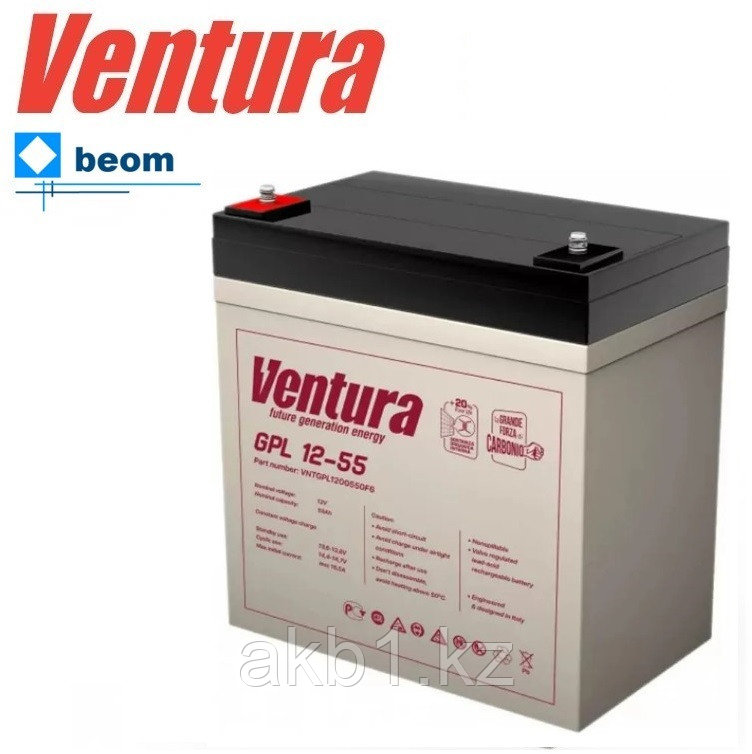 Аккумуляторная батарея VENTURA GPL 12-55 (12V 55Ah) 220мм 138мм 208мм