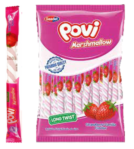 Cуфле Povi Marshmallow Long Twist косичка клубничная 18 гр.(24 шт в уп) Saadet