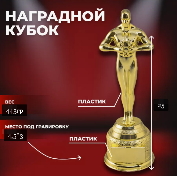 Фигура сувенирная Оскар с местом для гравировкой 25 см золотая