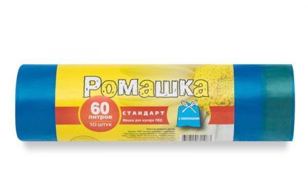 Мешки для мусора 60л.10шт. с завязками ПВД 25мкр Синий (Арт.ЗВС6010С), фото 1