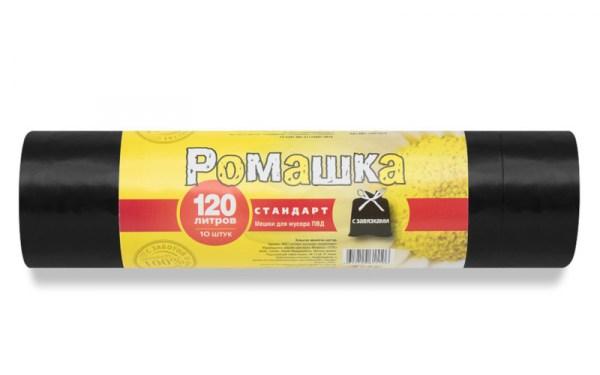 Мешки для мусора 120л.10шт. с завязками ПВД 30мкр Черный (Арт.ЗВС12010Ч), фото 1