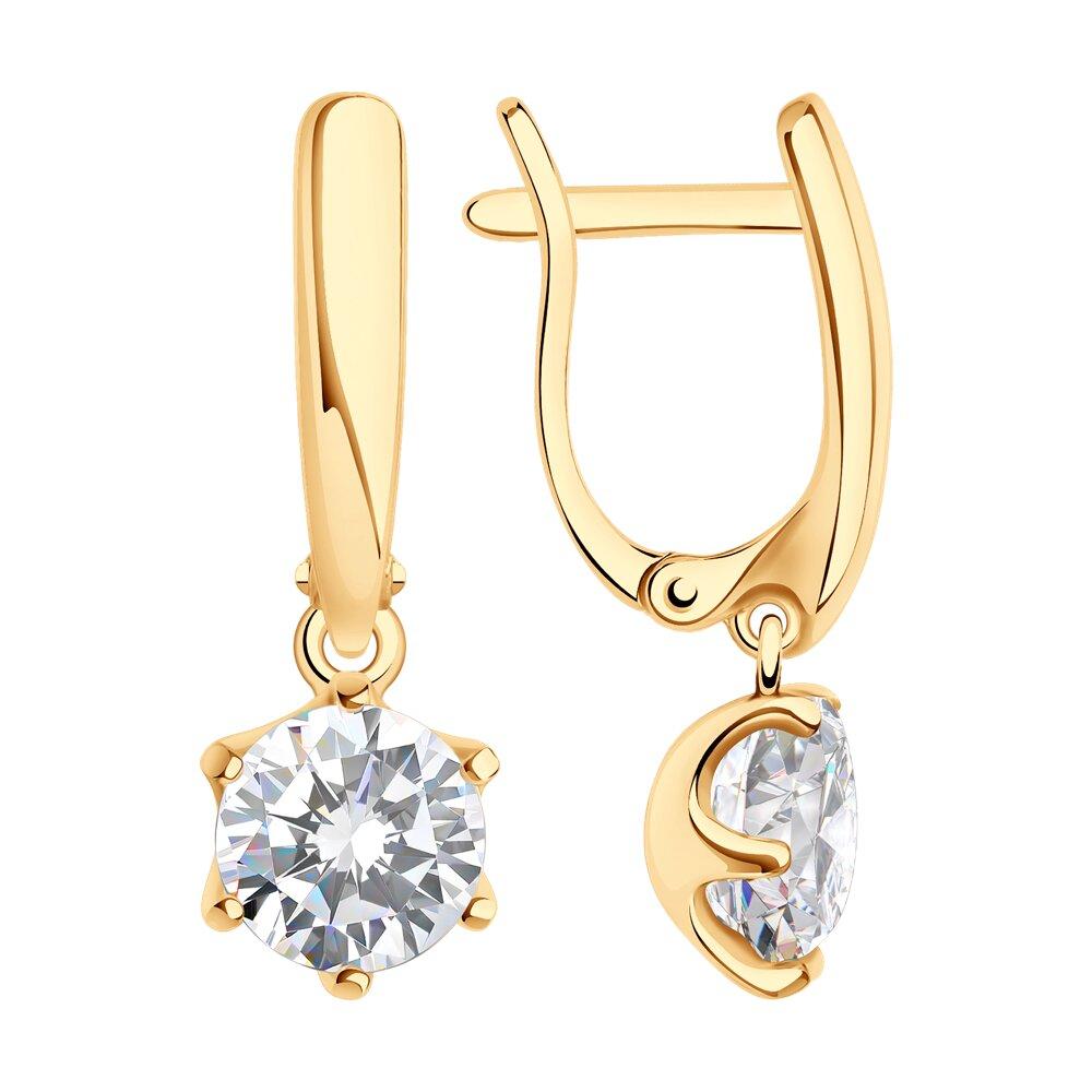 Серьги из золочёного серебра с фианитами SOKOLOV 93020649 серебро с позолотой, с английским замком, фото 1