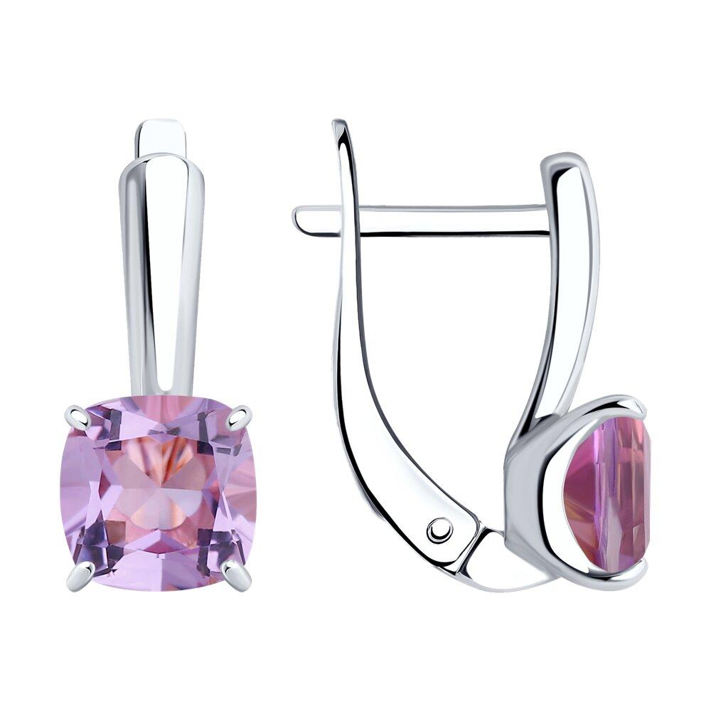 Серьги из серебра с аметистами SOKOLOV 92021399 серебро с родием, с английским замком, фото 1