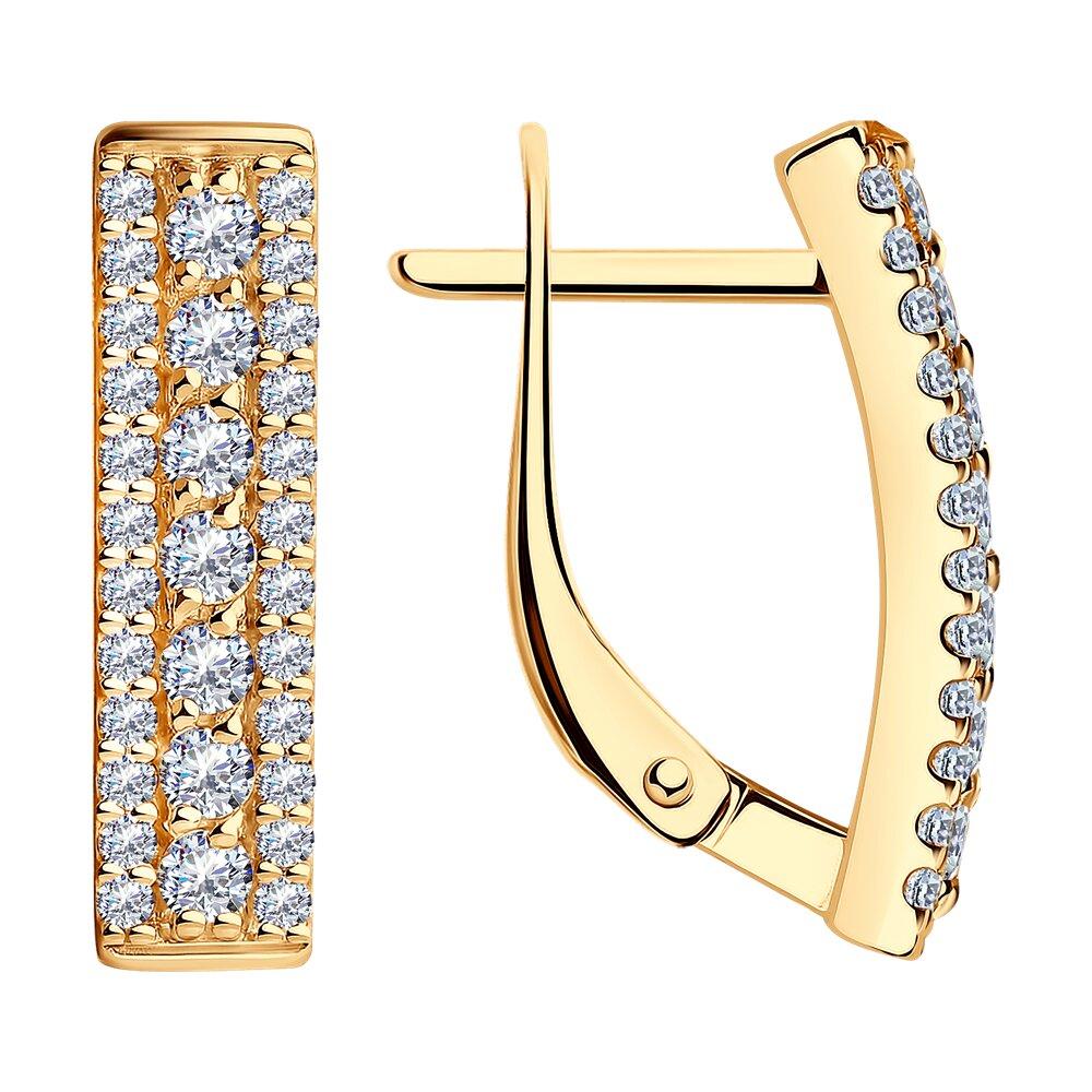 Серьги из золочёного серебра с фианитами SOKOLOV 93020479 серебро с позолотой, с английским замком, фото 1