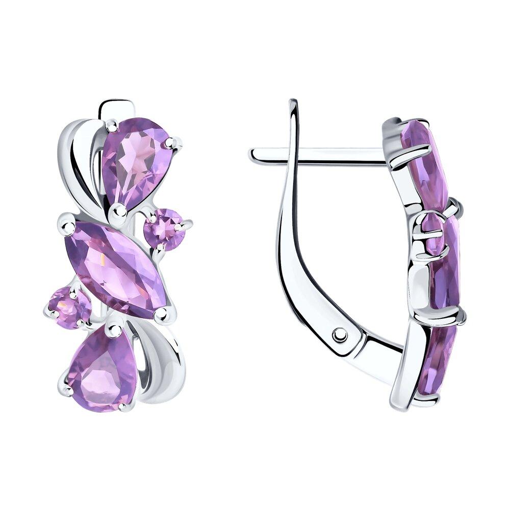 Серьги из серебра с аметистами SOKOLOV 92021803 серебро с родием, с английским замком, фото 1