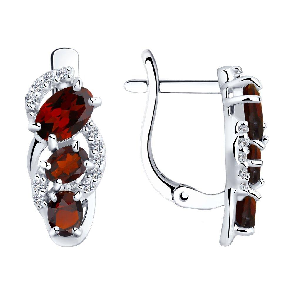 Серьги из серебра с гранатами и фианитами SOKOLOV 92021140 серебро с родием, с английским замком, фото 1