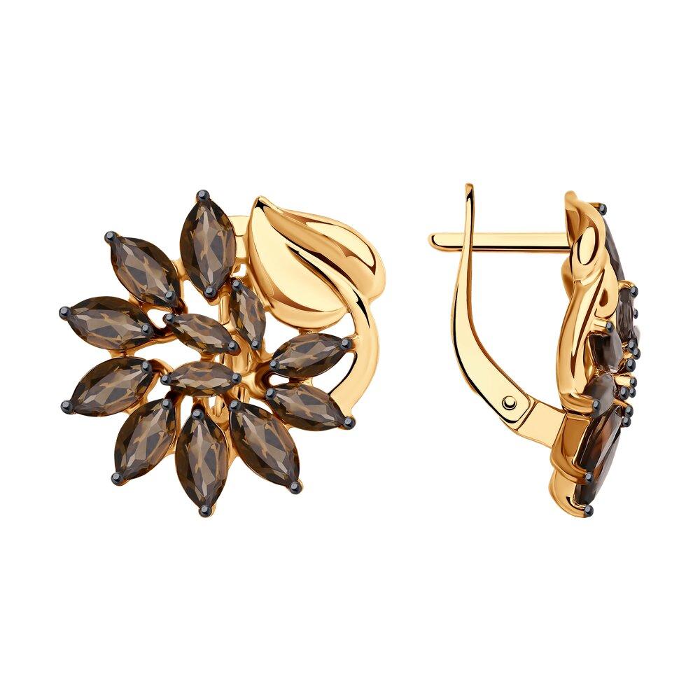 Серьги из серебра с раухтопазами SOKOLOV 92021579 серебро с позолотой, с английским замком, фото 1