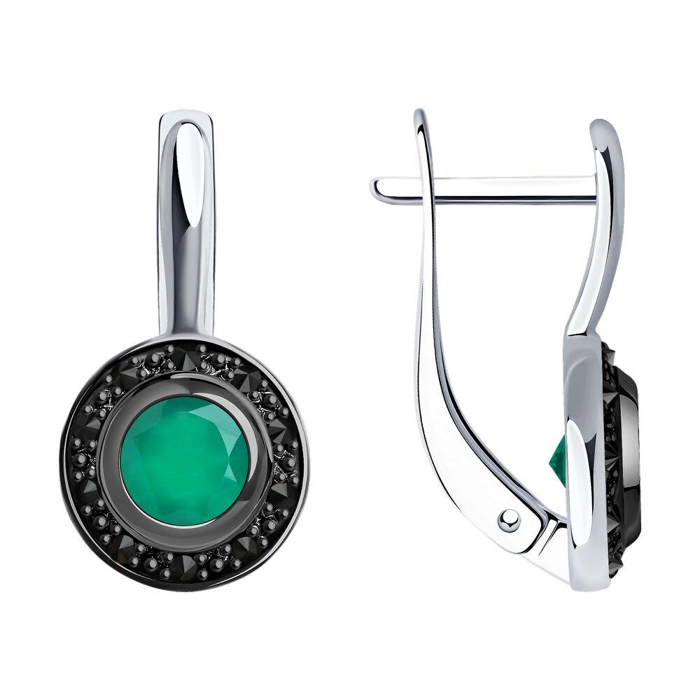 Серьги из серебра с агатами и фианитами SOKOLOV 92021545 серебро с родием, с английским замком, фото 1