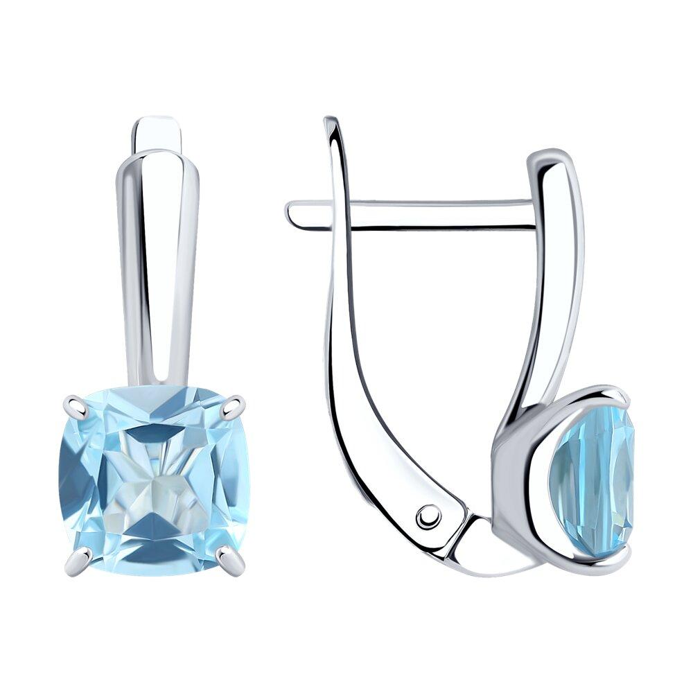 Серьги из серебра с голубыми топазами SOKOLOV 92021398 серебро с родием, с английским замком, фото 1