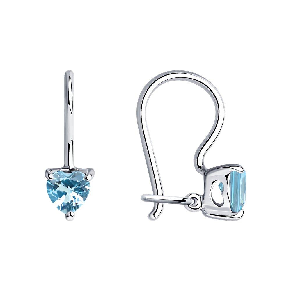 Серьги из серебра с голубыми фианитами  94020586  вставка  , с французким замком, фото 1