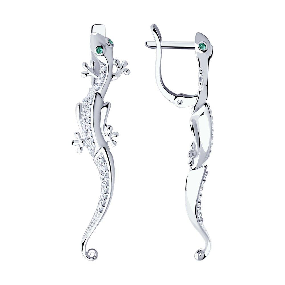 Серьги длинные из серебра с фианитами SOKOLOV 94021399 серебро с родием, с английским замком, фото 1