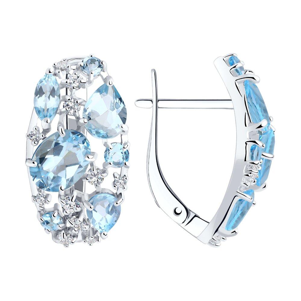 Серьги из серебра с топазами и фианитами SOKOLOV 92020171 серебро с родием, с английским замком, фото 1