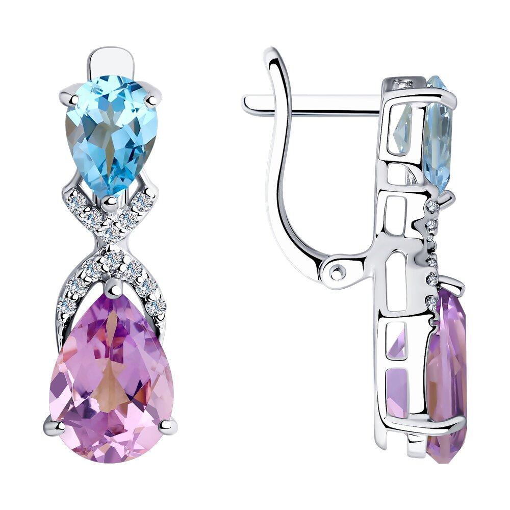 Серьги из серебра с миксом камней SOKOLOV 92021409 серебро с родием, с английским замком, фото 1