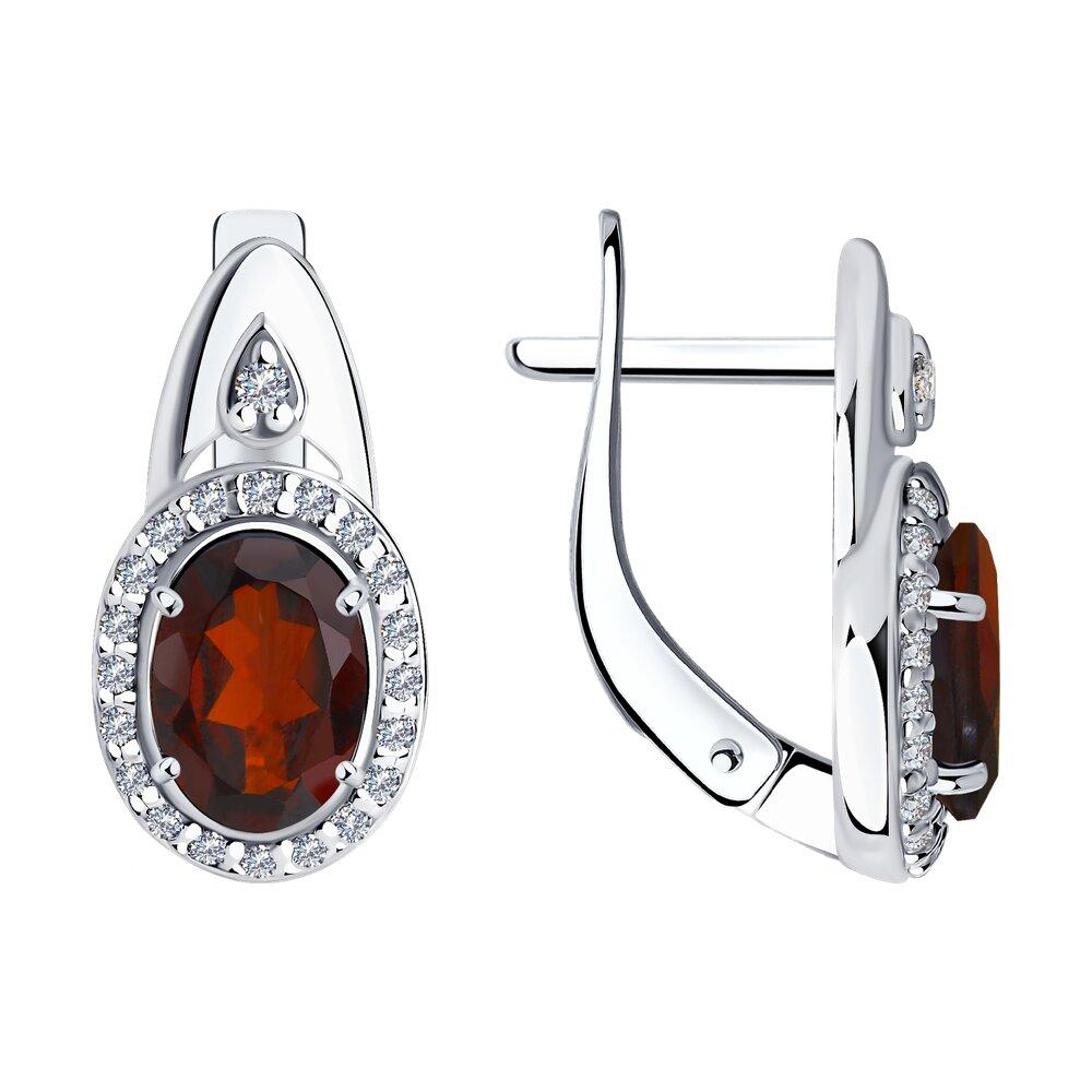 Серьги из серебра с гранатами и фианитами SOKOLOV 92021685 серебро с родием, с английским замком, фото 1