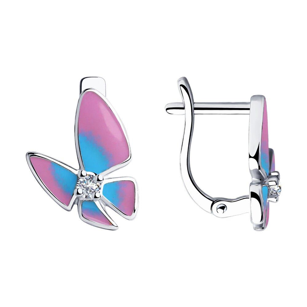 Серьги из серебра с эмалью и фианитами  94023533 , с английским замком, фото 1