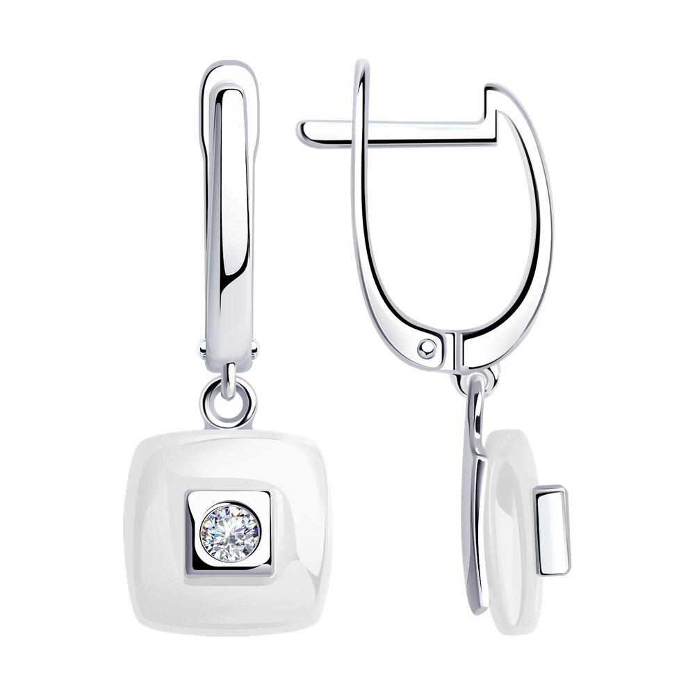 Серьги из серебра с керамическими вставками и фианитами Diamant 94-121-01278-2 вставка, фото 1