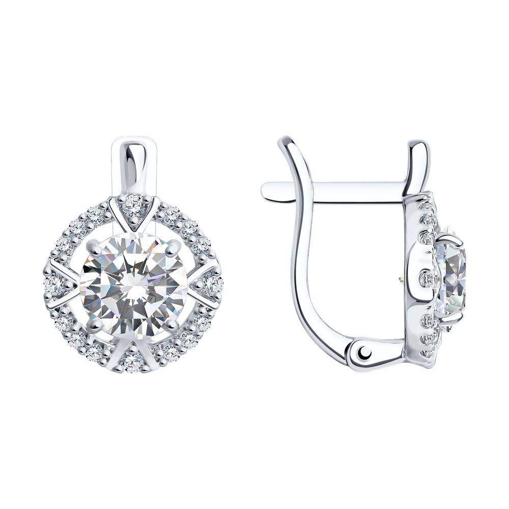 Серьги из серебра с фианитами SOKOLOV 94022001 серебро с родием, с английским замком, фото 1