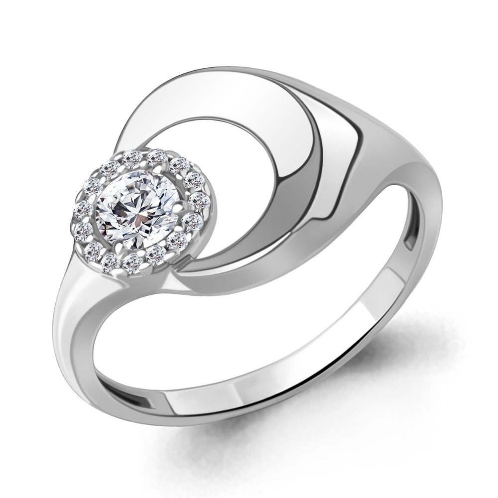 Кольцо серебряное классическое Фианит Aquamarine 68290А.5 серебро с родием