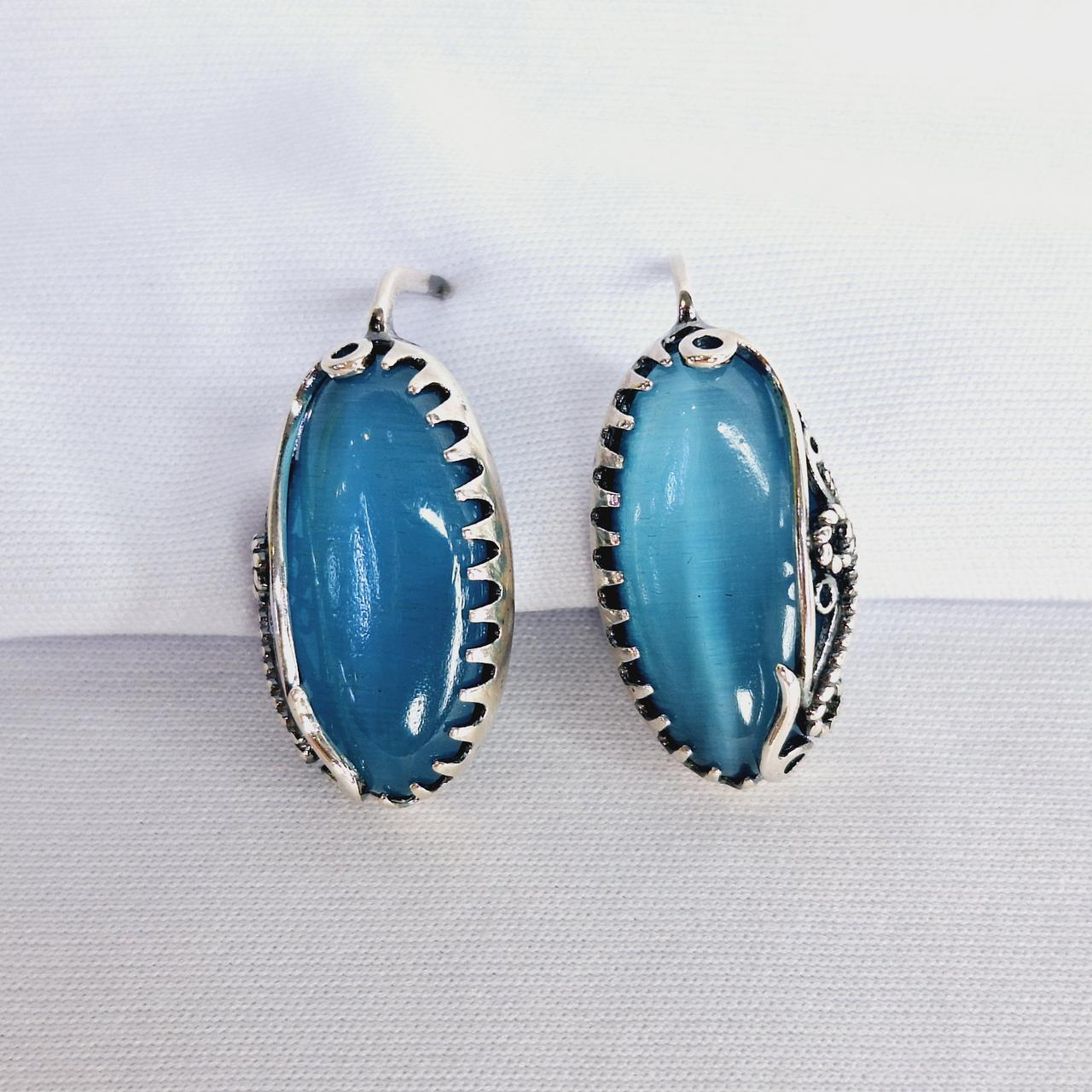 Серьги из серебра искусственный кошачий глаз Красная Пресня 33613096-3 вставка кошачий глаз, фото 1