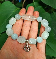 Браслет из селенита и аквамарина "На знание" с Дзи Шапка Падмасамбхавы