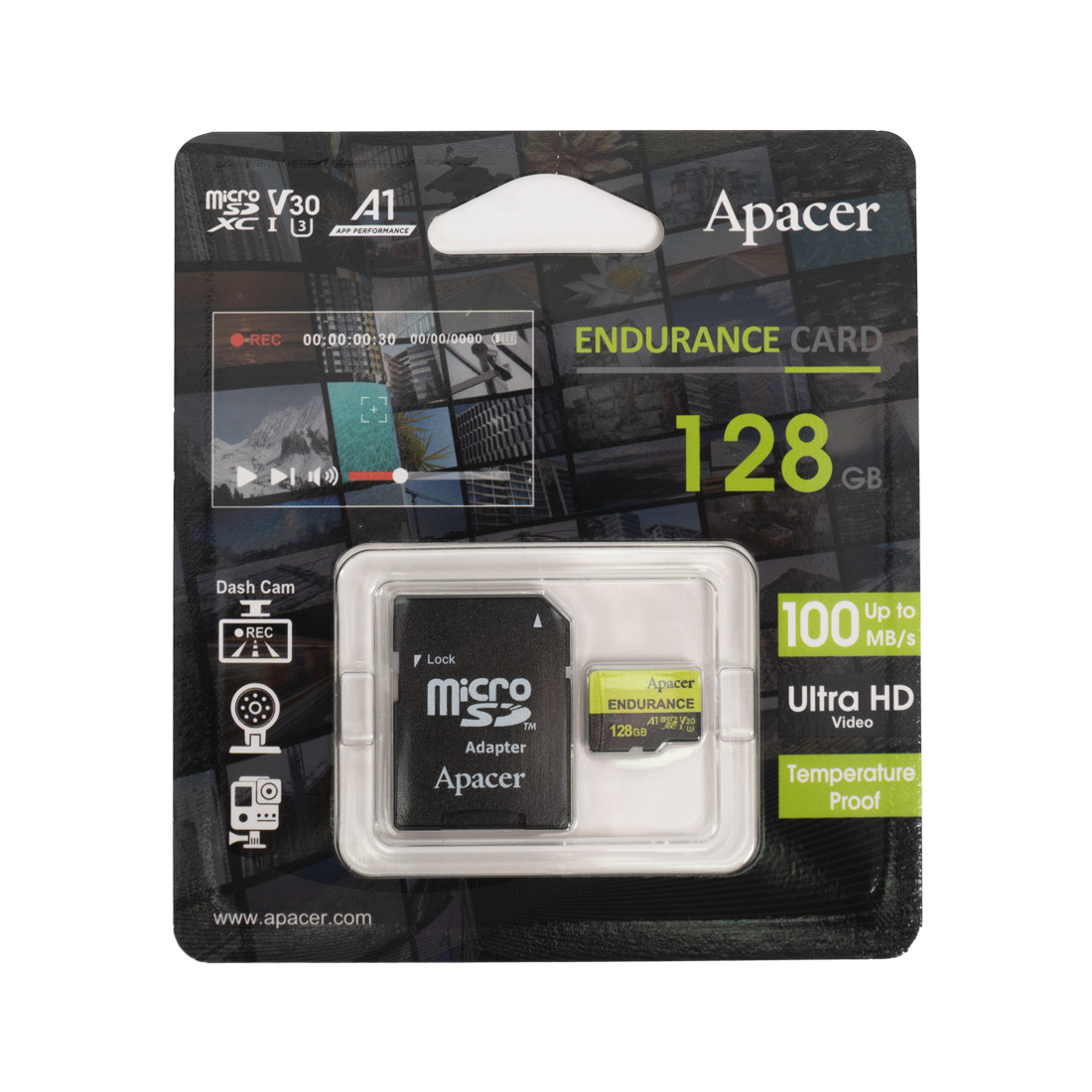 SD адаптері бар Apacer AP128GEDM1D05-R 128GB жад картасы
