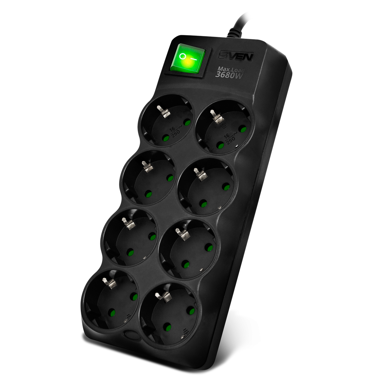 SVEN SV-021610 Cетевой фильтр SF-08E-16 (8 розеток), 3 м., черный