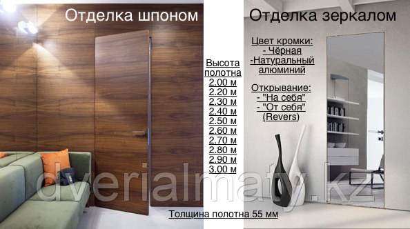 Дверь скрытого монтажа Invisible MHD 55 Зеркало или Шпон, фото 1