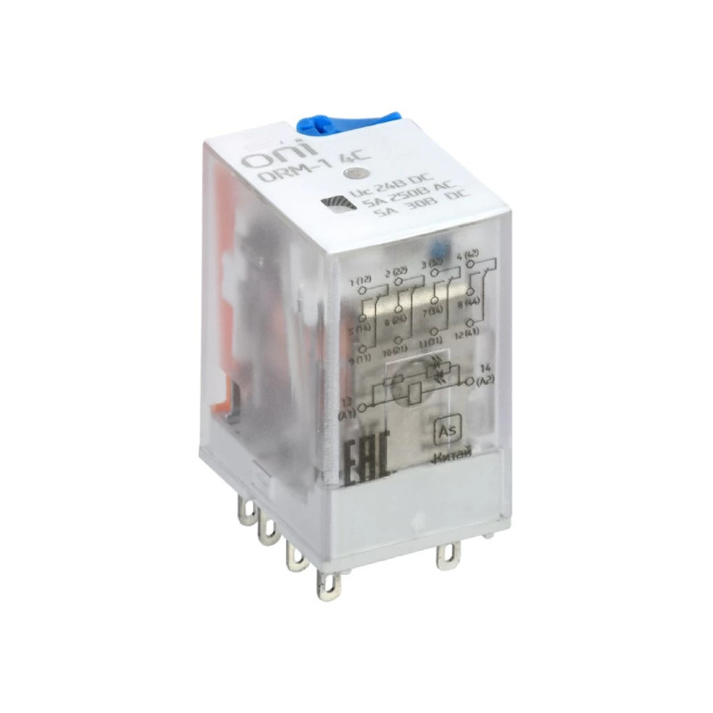 Реле интерфейсное ORM-1 4C 24В DC с LED и тест. кнопкой ONI ORM-1-4C-DC24V-L-B NEW