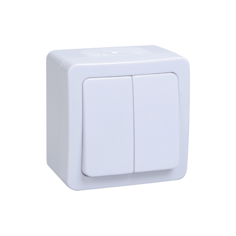 I27 выкл 2кл о/у белый IP54 ГЕРМЕС IEK ВС20-2-0-ГПБ (10/100)