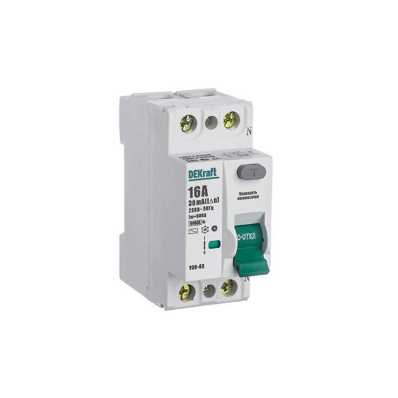 АВДТ (ВД) 2P 16А 30мА 6кА (6) DEKraft