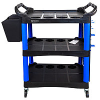 Forsage Тележка инструментальная пластиковая г/п 130кг (950х430х840мм, 3 полки, доп. ящик, сетка с крючками,