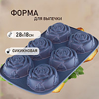 Силиконовая форма для выпечки 6 ячеек в виде цветка (голубая)