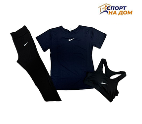 Женский рашгард 3в1 (футболка + топ + легинсы) Черный