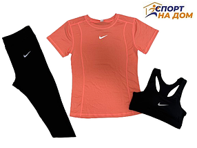 Женский рашгард 3в1 (футболка + топ + легинсы) Черный