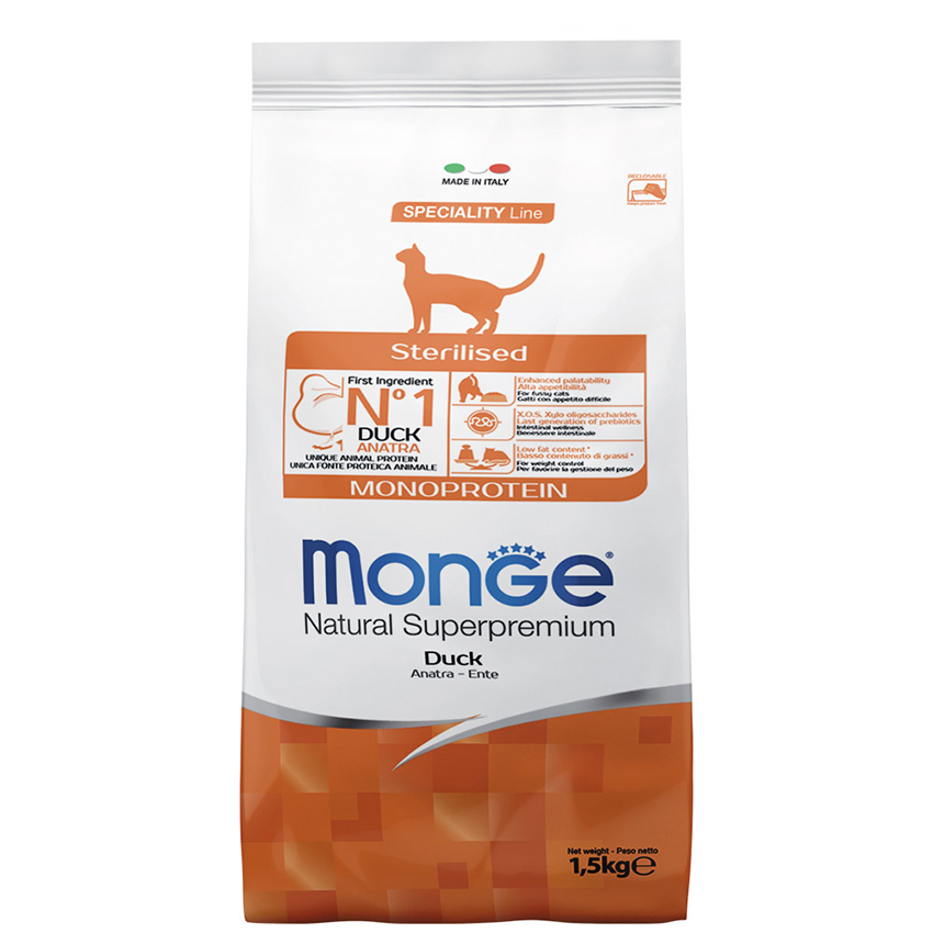 Monge (Монже) Сухой корм для стерилизованных кошек с Уткой 1,5 кг